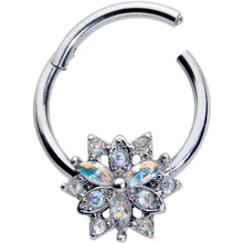 Load image into Gallery viewer, 16G 3/8 Aurora CZ Gem Snowflake Style Hinged Segment Ring