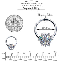 Load image into Gallery viewer, 16G 3/8 Aurora CZ Gem Snowflake Style Hinged Segment Ring