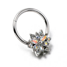Load image into Gallery viewer, 16G 3/8 Aurora CZ Gem Snowflake Style Hinged Segment Ring