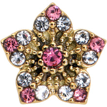 Load image into Gallery viewer, Pink Clear Gem Gold Tone Texture Star Barbell Tongue Ring