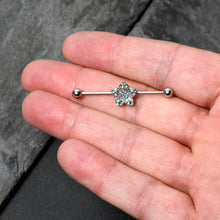 Load image into Gallery viewer, 14G Blue Clear Gem Opulent Flower Industrial Barbell 38mm