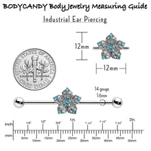 Load image into Gallery viewer, 14G Blue Clear Gem Opulent Flower Industrial Barbell 38mm
