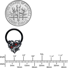 Load image into Gallery viewer, 16G 3/8 Clear Red CZ Gem Black Heart Floral Hinged Segment Ring