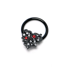 Load image into Gallery viewer, 16G 3/8 Clear Red CZ Gem Black Heart Floral Hinged Segment Ring
