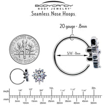 Load image into Gallery viewer, 20G 5/16 Aurora CZ Gem Snowflake Style Nose Hoop