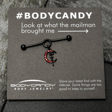 Load image into Gallery viewer, 14G Red CZ Gem Black Moon Rose Flower Dangle Project Bar 38mm