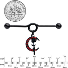 Load image into Gallery viewer, 14G Red CZ Gem Black Moon Rose Flower Dangle Project Bar 38mm