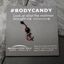 Load image into Gallery viewer, Red CZ Gem Black Moon Rose Flower Gothic Dangle Belly Ring