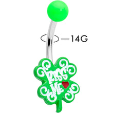 Load image into Gallery viewer, UV Glow Kiss Me Shamrock St Patricks Day Belly Ring