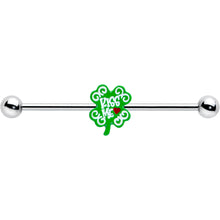 Load image into Gallery viewer, 14G Kiss Me Shamrock St Patricks Industrial Barbell 38mm