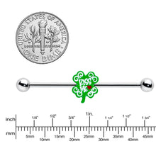 Load image into Gallery viewer, 14G Kiss Me Shamrock St Patricks Industrial Barbell 38mm