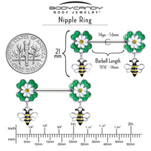 Load image into Gallery viewer, 14G 9/16 Yellow Gem Daisy Bee Glittery Barbell Nipple Ring Set
