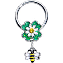 Load image into Gallery viewer, 16G 3/8 Yellow Gem Daisy Bee Glitter Dangle Hinged Segment Ring