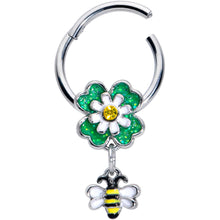 Load image into Gallery viewer, 16G 3/8 Yellow Gem Daisy Bee Glitter Dangle Hinged Segment Ring