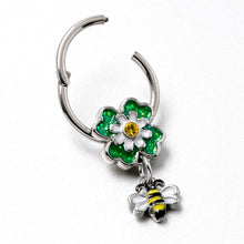 Load image into Gallery viewer, 16G 3/8 Yellow Gem Daisy Bee Glitter Dangle Hinged Segment Ring