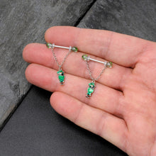 Load image into Gallery viewer, 14G 9/16 Fancy Leprechaun St Patricks Chain Dangle Nipple Ring Set
