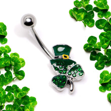Load image into Gallery viewer, Green Gem Top Hat Shamrock St Patricks Belly Ring