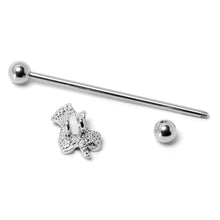 Load image into Gallery viewer, 14G Green Gem Top Hat Shamrock St Patricks Industrial Barbell 38mm