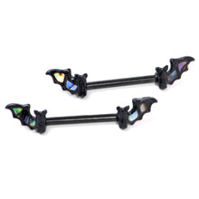 Load image into Gallery viewer, 14G 9/16 Black Subtle Bat Barbell Nipple Ring Set