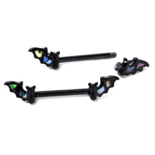 Load image into Gallery viewer, 14G 9/16 Black Subtle Bat Barbell Nipple Ring Set