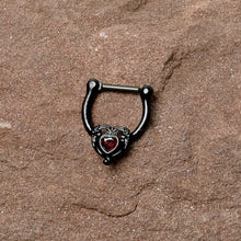 Load image into Gallery viewer, 16G 5/16 Red CZ Gem Black Passion Heart Cartilage Clicker