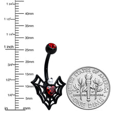 Load image into Gallery viewer, Red Gem Black Gothic Bat Heart Belly Ring