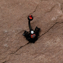 Load image into Gallery viewer, Red Gem Black Gothic Bat Heart Belly Ring