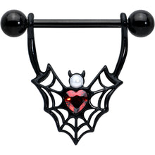 Load image into Gallery viewer, 14G 11/16 Red Gem Black Gothic Bat Heart Nipple Shield Set