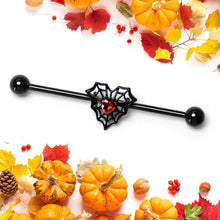 Load image into Gallery viewer, 14G Red Gem Black Spider Heart Web Industrial Barbell 38mm
