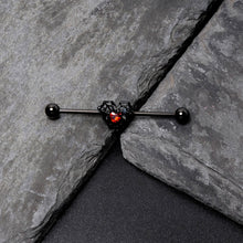 Load image into Gallery viewer, 14G Red Gem Black Spider Heart Web Industrial Barbell 38mm
