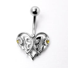 Load image into Gallery viewer, Clear Yellow CZ Gem Heart Flower Butterfly Belly Ring