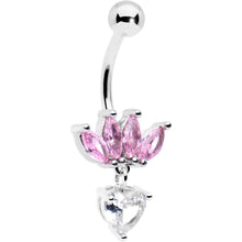 Load image into Gallery viewer, Clear Pink CZ Gem Crown And Heart Dangle Belly Ring