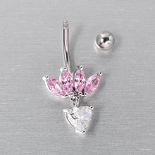 Load image into Gallery viewer, Clear Pink CZ Gem Crown And Heart Dangle Belly Ring