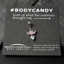 Load image into Gallery viewer, Clear Pink CZ Gem Crown And Heart Dangle Belly Ring