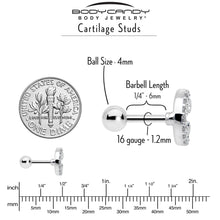 Load image into Gallery viewer, 16G 1/4 Clear CZ Gem Starry Crescent Moon Cartilage Tragus Earring