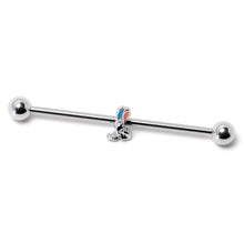 Load image into Gallery viewer, 14G Easter Bunny Red Blue Ears Industrial Barbell 38mm