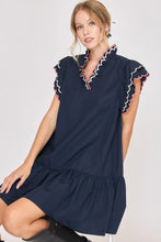 Load image into Gallery viewer, Classic Full Size Ruffled Sleeve Plus Size Dress Elegant & Feminine Chic Dress Dark Navy Women Dress