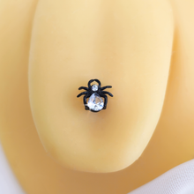 Load image into Gallery viewer, Clear Gem Black Sharp Looking Spider Barbell Tongue Ring