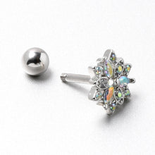 Load image into Gallery viewer, 16G 1/4 Aurora CZ Gem Snowflake Style Cartilage Tragus Earring