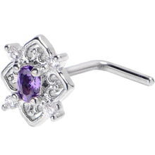 Load image into Gallery viewer, 20G 7mm Purple Gem Lace Look Hearts L Shape Nose Ring