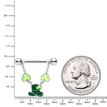 Load image into Gallery viewer, 14G 9/16 Glitter Top Hat Shamrock Chain Dangle Nipple Ring Set