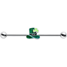 Load image into Gallery viewer, 14G Glitter Top Hat Shamrock St Patricks Industrial Barbell 38mm