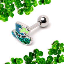 Load image into Gallery viewer, 16G 1/4 Glitter Top Hat Shamrock Cartilage Tragus Earring
