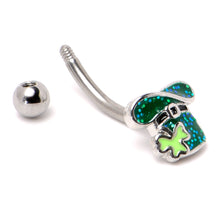 Load image into Gallery viewer, 16G 5/16 Glitter Top Hat Shamrock St Patricks Curved Eyebrow Ring