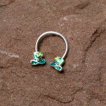 Load image into Gallery viewer, 16G 3/8 Glitter Top Hat Shamrock Horseshoe Circular Barbell