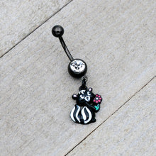 Load image into Gallery viewer, Clear Gem Black Funky Skunk Dangle Belly Ring