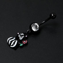 Load image into Gallery viewer, Clear Gem Black Funky Skunk Dangle Belly Ring