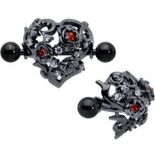 Load image into Gallery viewer, 14G 9/16 Red Clear CZ Gem Black Floral Heart Nipple Shield Set