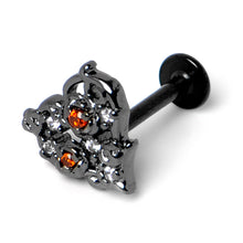 Load image into Gallery viewer, 16G 5/16 Red Clear CZ Gem Black Floral Heart Labret Monroe Tragus