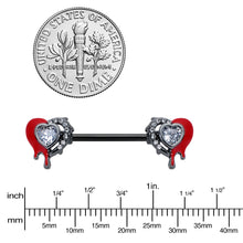 Load image into Gallery viewer, 14G 9/16 Clear Gem Black Bleeding Heart Barbell Nipple Ring Set